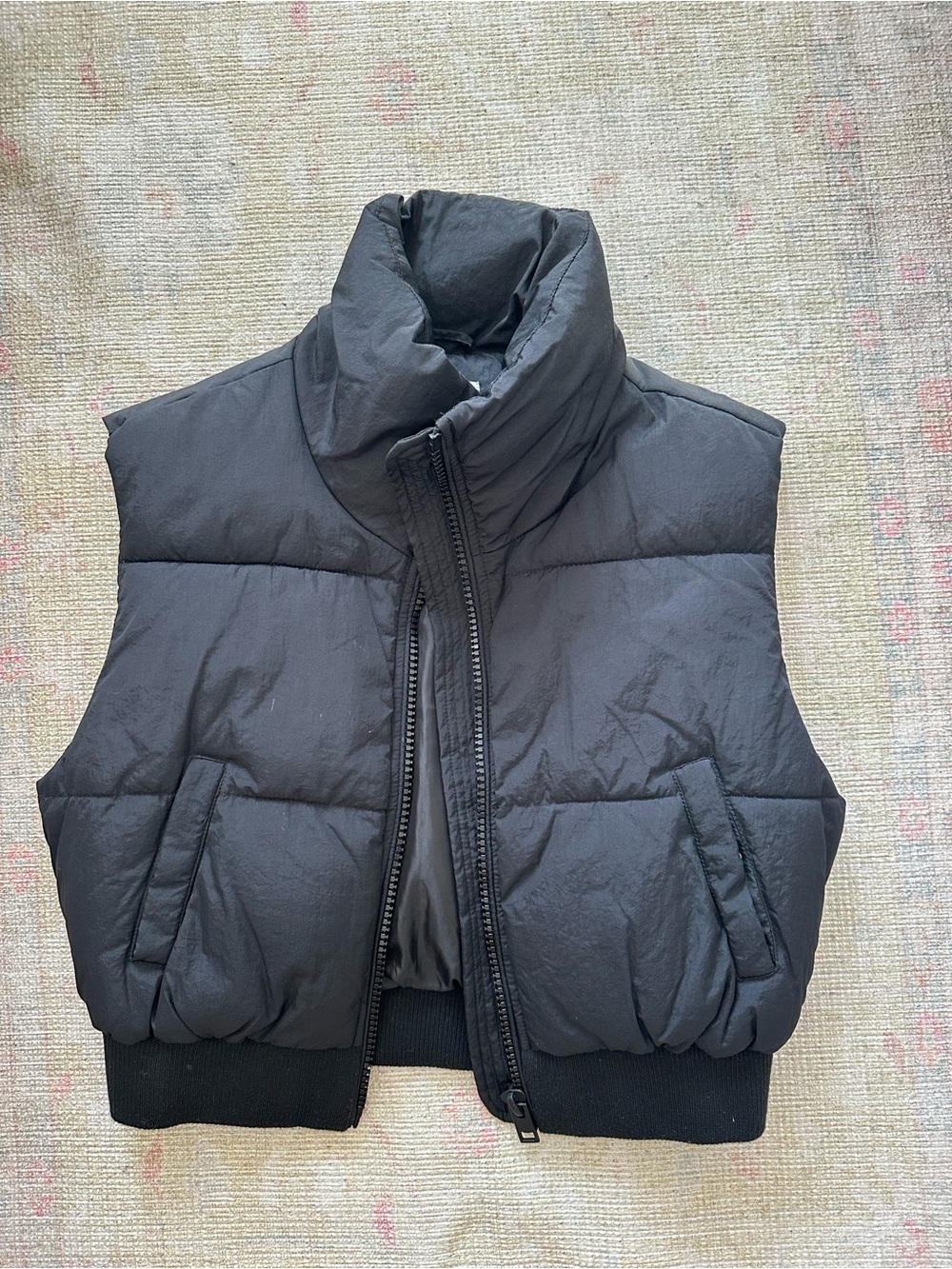 Garage Cropped Black Puffer Vest Jacket